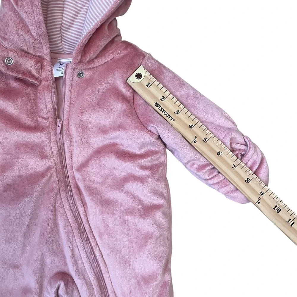 Carters Size 3 Months Baby Fox Fleece Plush One Piece Suit Zip Up Hood Feet Pink